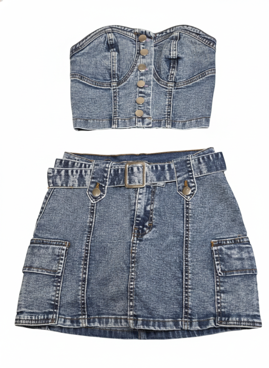 Top bustier + Falda-Short con cinturòn