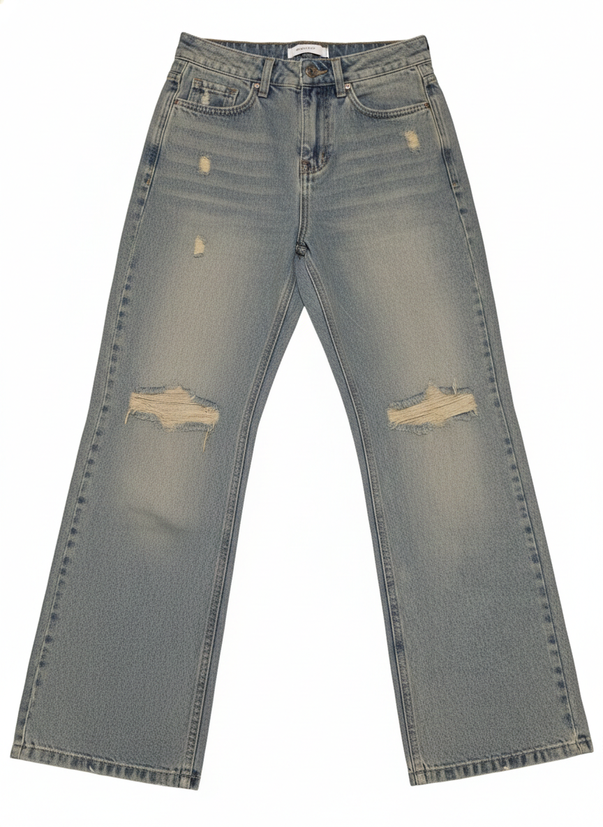 Jeans Straight Leg Rasgado