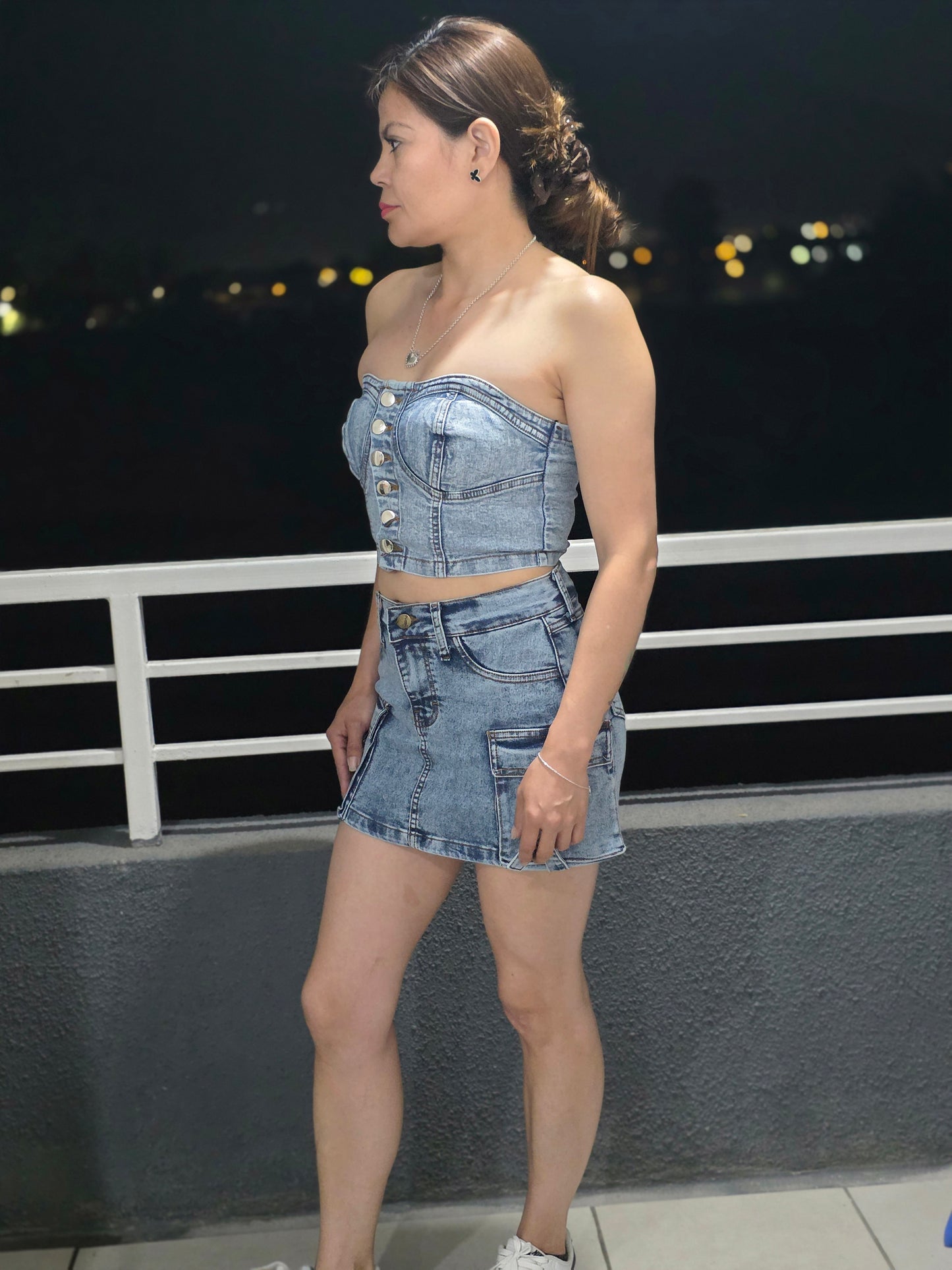 Set Denim Utility-Top Bustier y Falda short